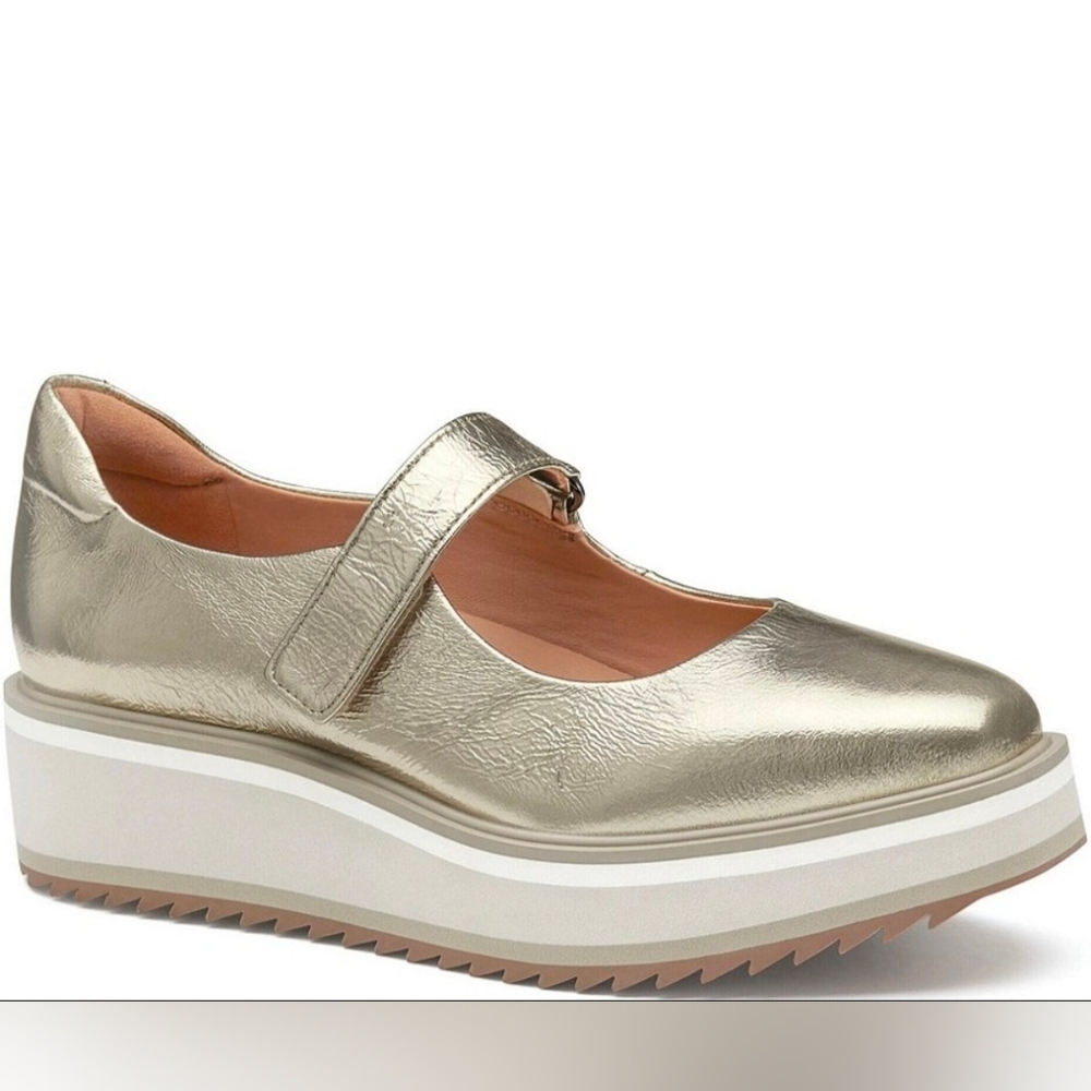 Johnston & Murphy Metallic Gold Mary Jane Platform Mule